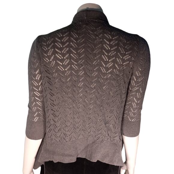 St. John’s Bay Pointelle Cardigan PS Gray Cotton Chevron Open Front Minimalist - Picture 4 of 8